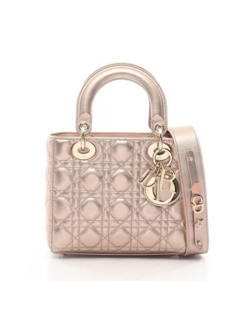 Dior Handbag Lady MY Small Cannage 2-Way Pink Gold Leather My Abcdior Tote